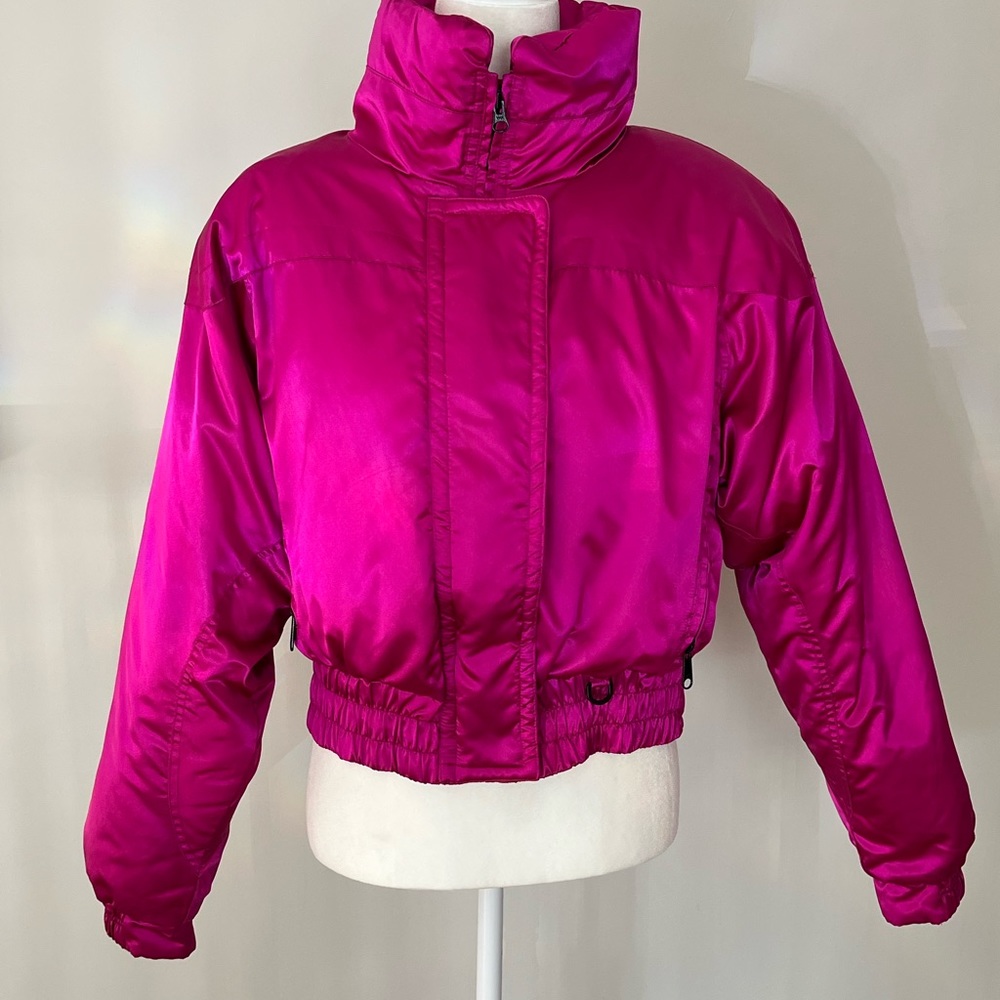 Vintage 1980s Gerry Shiny Pink Super-Cropped Puffer Jacket, Women Size M
